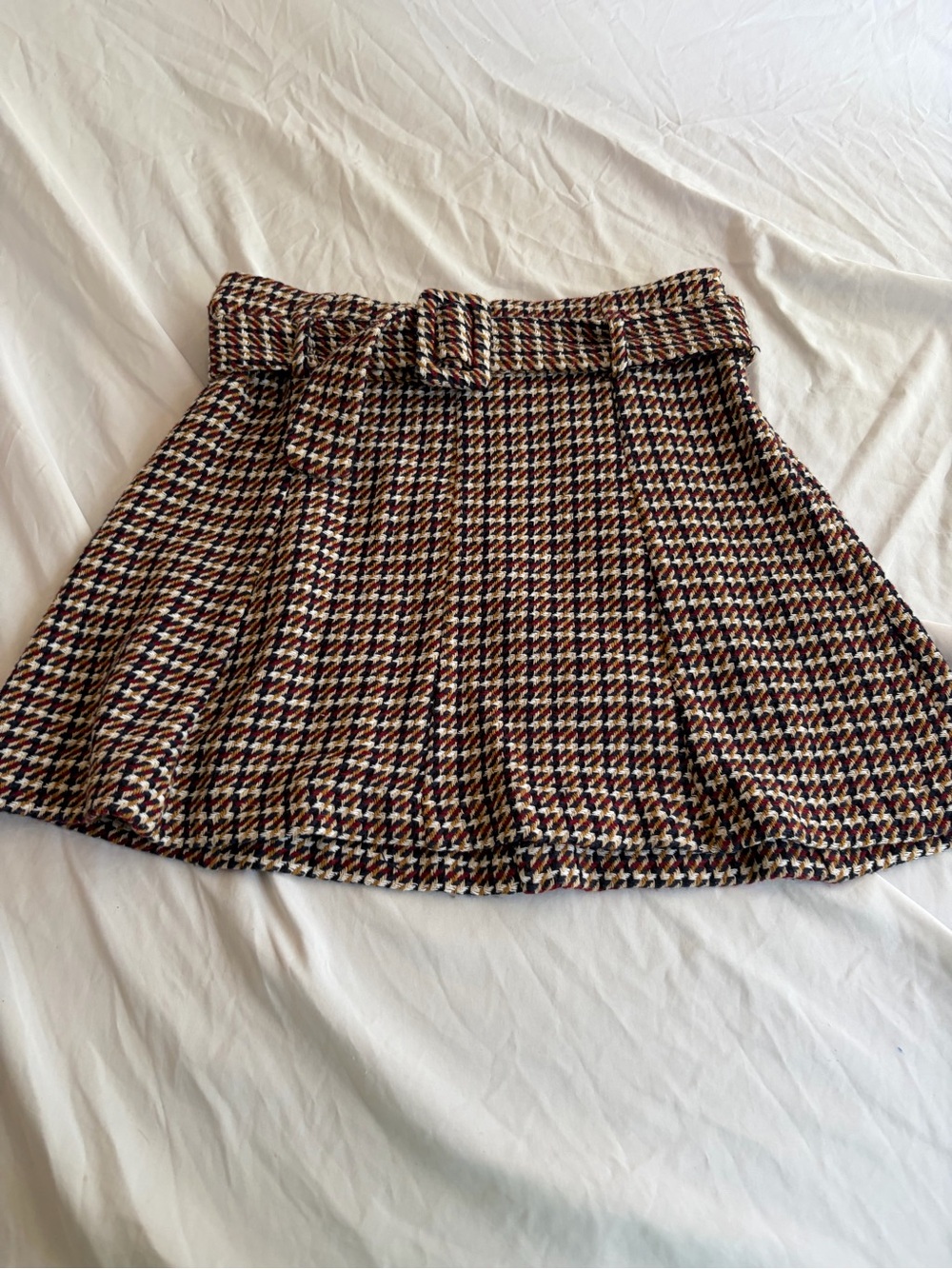 Zara Women’s Houndstooth A-Line Mini Skirt Size M Belted Preppy